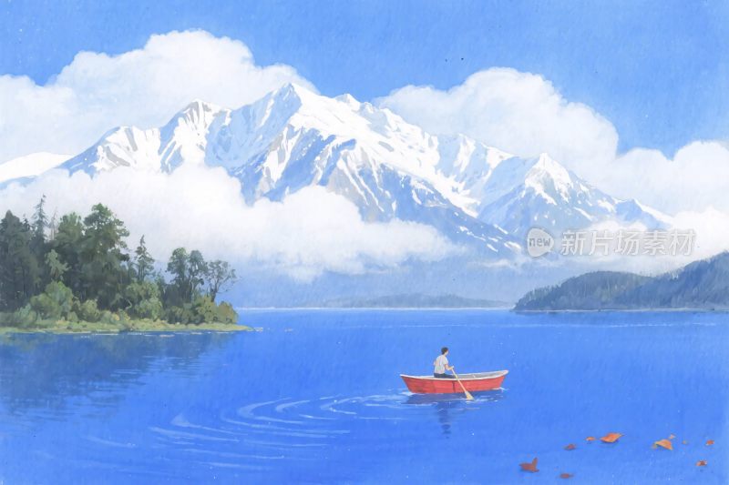 山水湖景插画