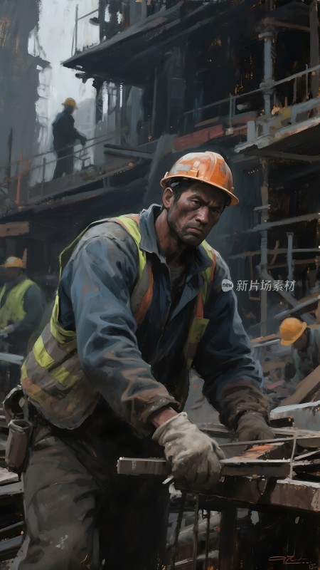 工地上挥汗如雨的建筑工人