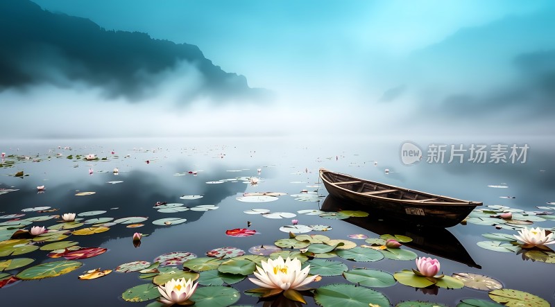 湖畔轻舟映荷花