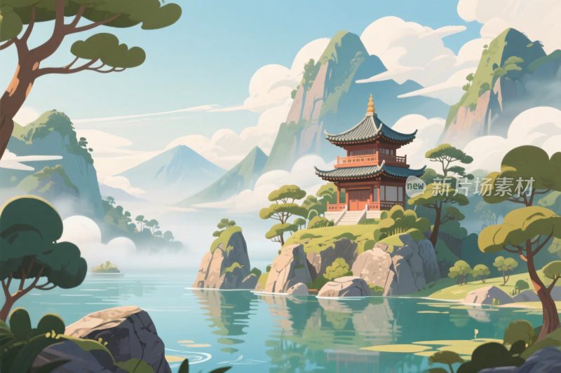 古风山水风景插画