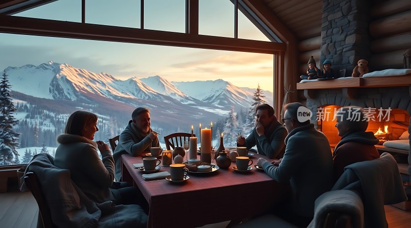 冬日暖炉旁温馨聚会