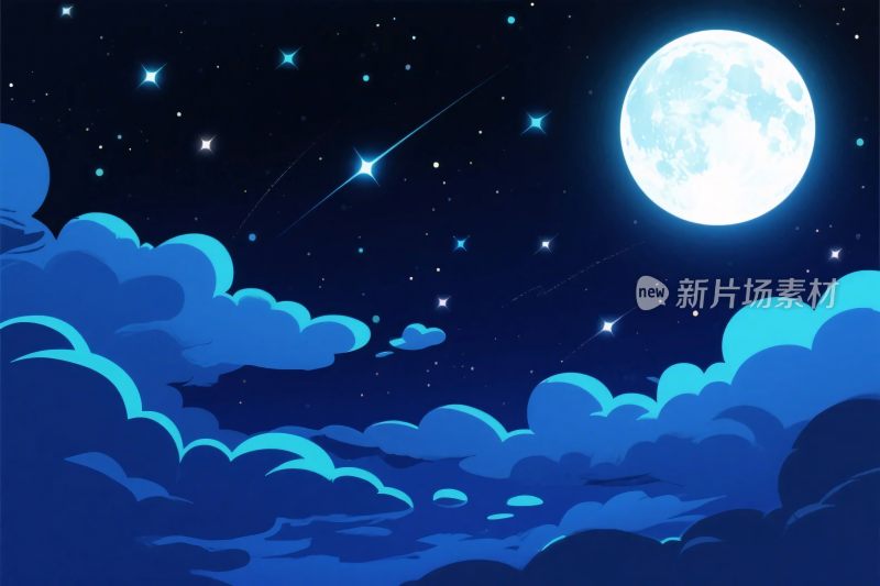 夜晚星空月亮插画