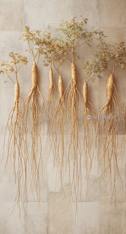 排列整齐的人参根茎画面
