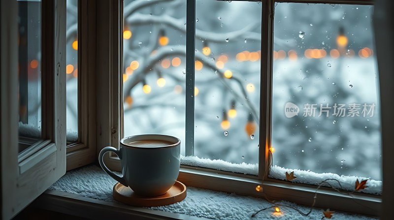 冬日暖窗边热饮与美景共赏