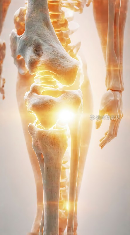 骨骼关节清晰展示光线聚焦于膝盖部位展现人体结构之美
