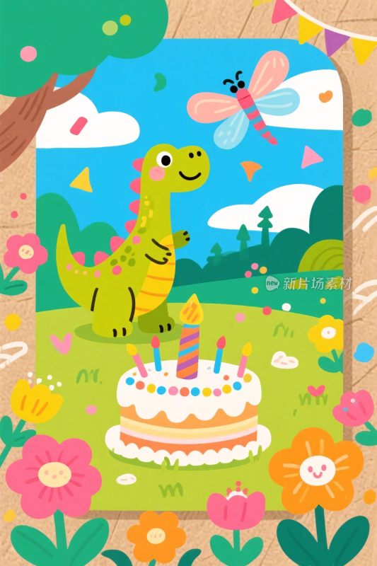 卡通恐龙生日插画