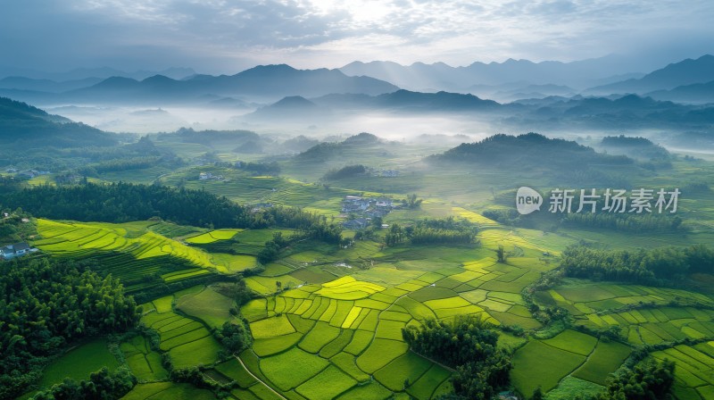 云雾缭绕的山间梯田