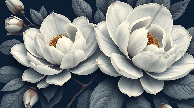 白色花朵盛开绿叶环绕