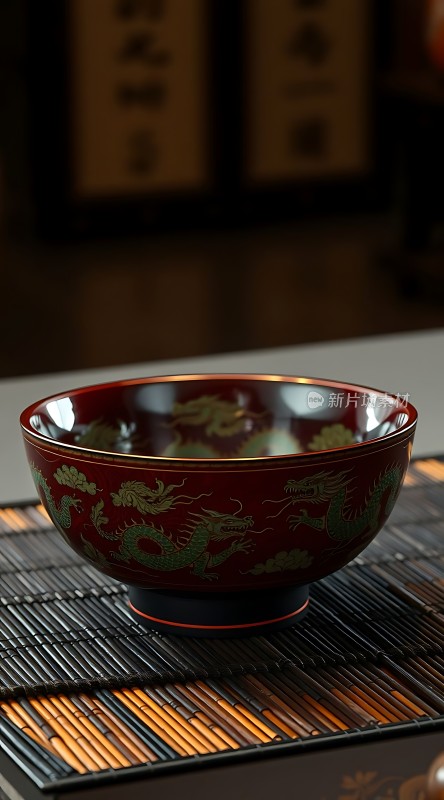 红色龙纹碗