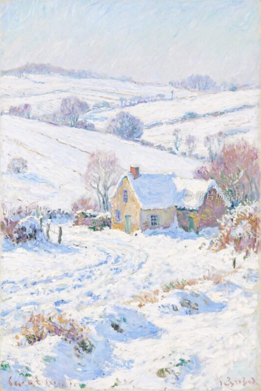 雪景乡村风景画