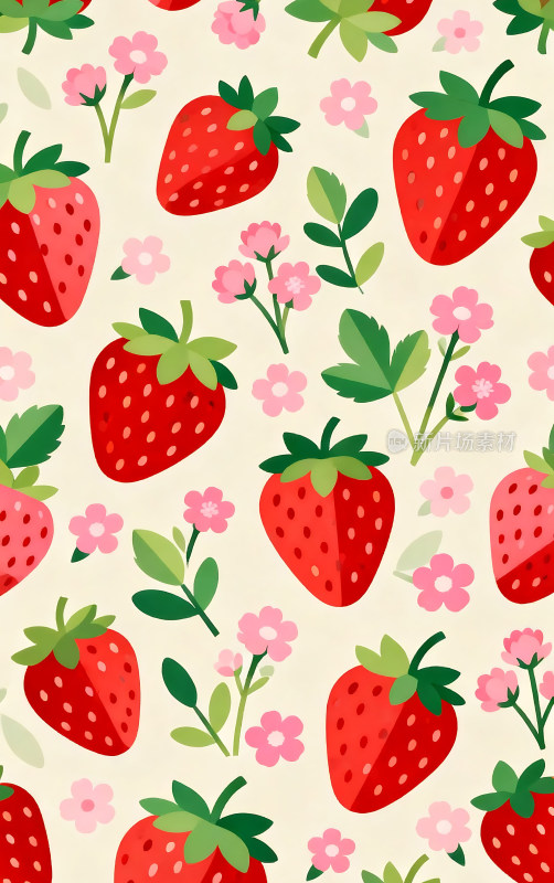 卡通草莓扁平风格插画图案