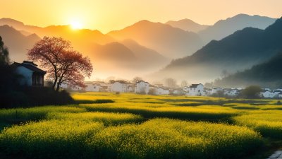 油菜花海中的古村落 油菜花