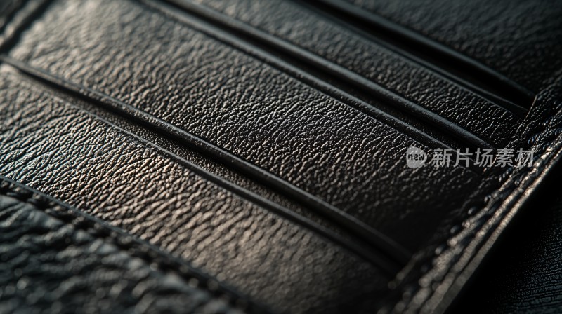 黑色皮革钱包细节特写