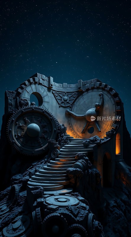 机械星夜下的神秘阶梯