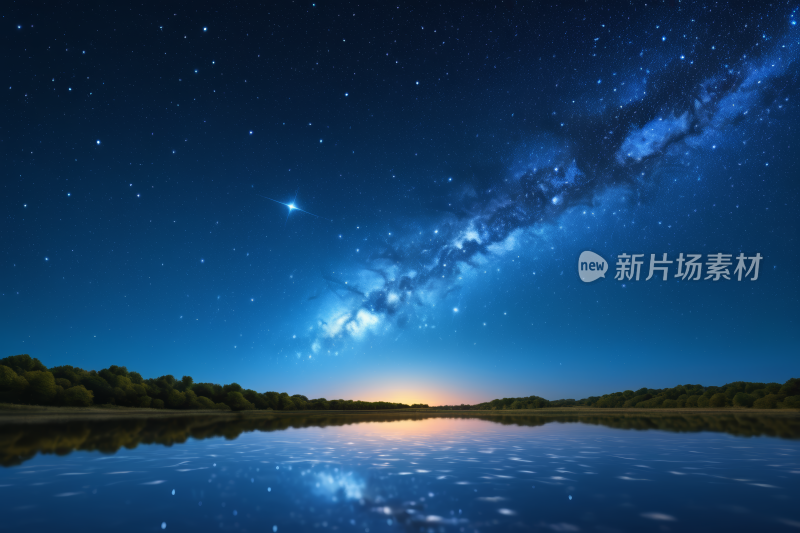 星空夜空湖泊和树木倒映在水中高清图片