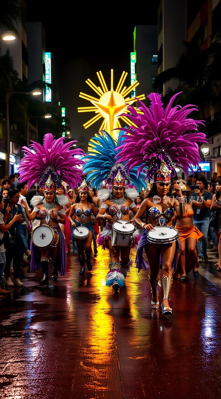 狂欢节之夜鼓手与观众共舞