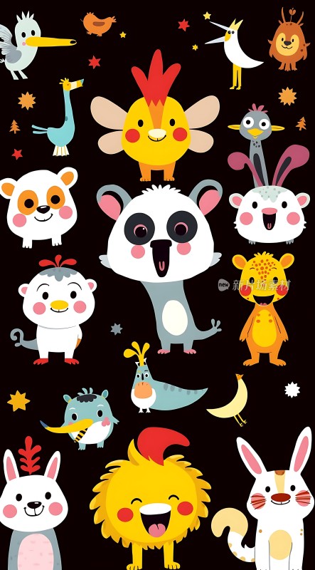 卡通动物大集合萌宠齐聚一堂！