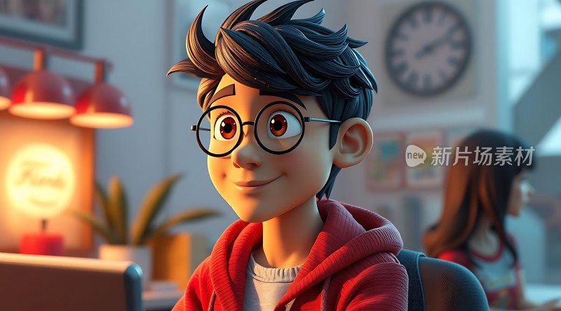 新片场素材戴眼镜的男孩专注工作