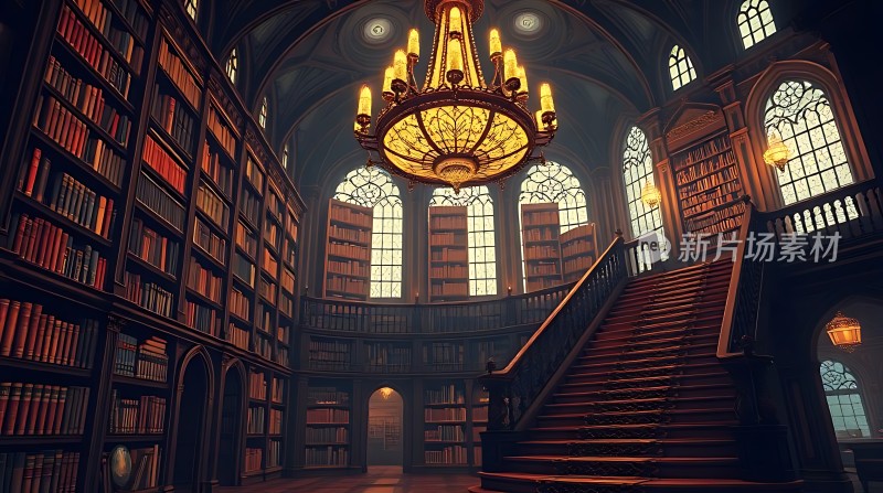 宏伟图书馆书架与楼梯