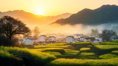 油菜花海中的古村落 油菜花