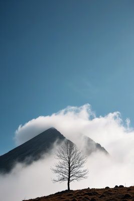 山上一棵孤树一座高山清风景图片