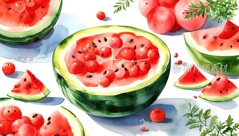 水彩西瓜剪贴画
