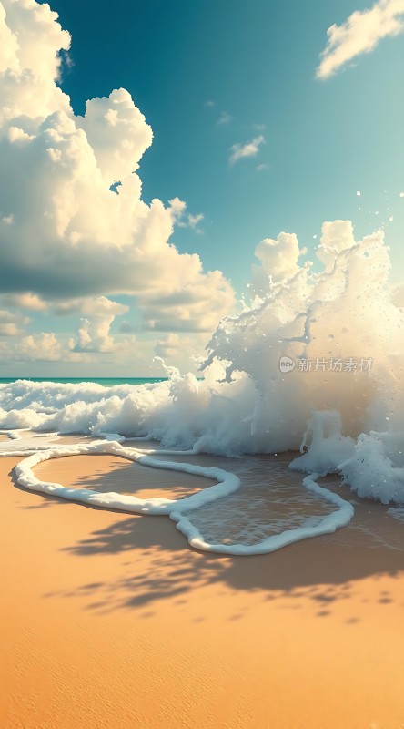 阳光下的海浪轻拍沙滩