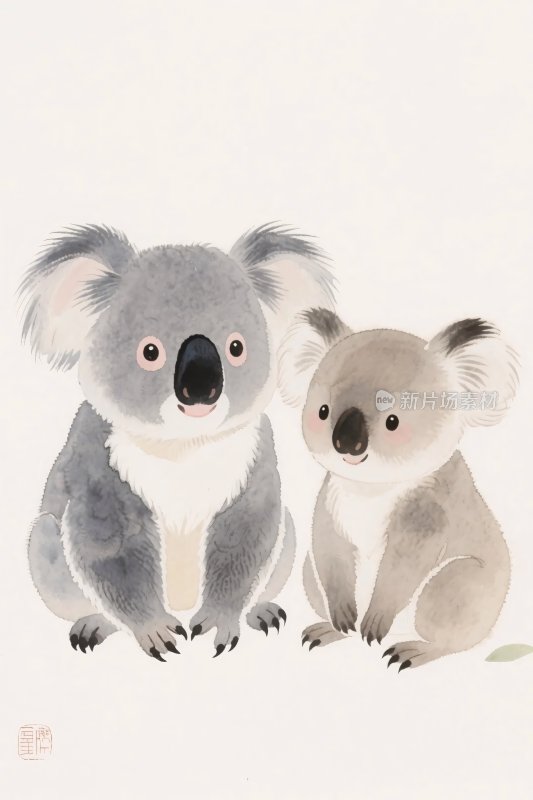 两只考拉手绘插画