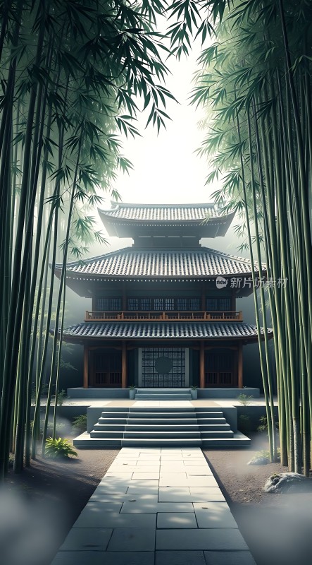 竹影斑驳古寺静立