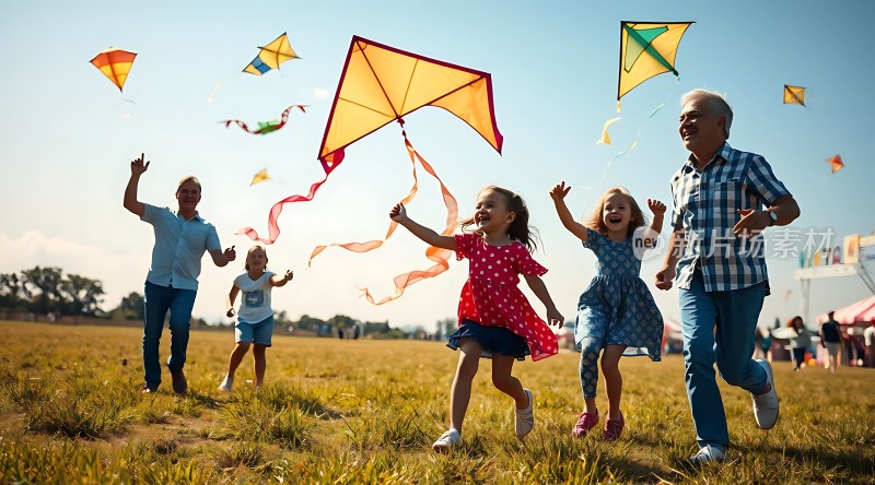 家庭放风筝的快乐时光