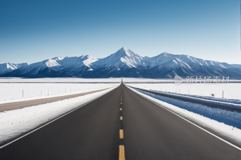 雪和山的道路风光风景图片