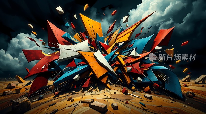 新片场素材多彩几何爆炸艺术