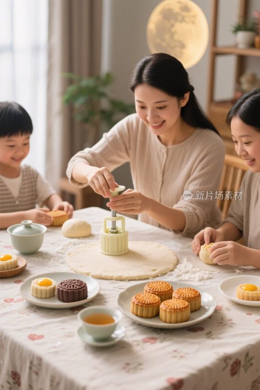 家庭制作月饼场景
