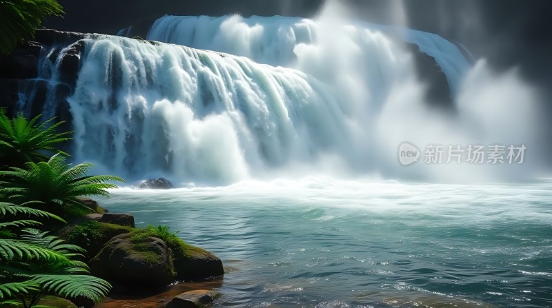 瀑布飞流直下绿意盎然