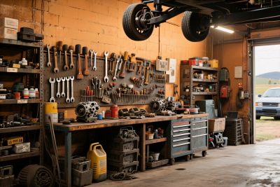 工具齐全的汽车修理车间 工具齐全的汽车修理车间