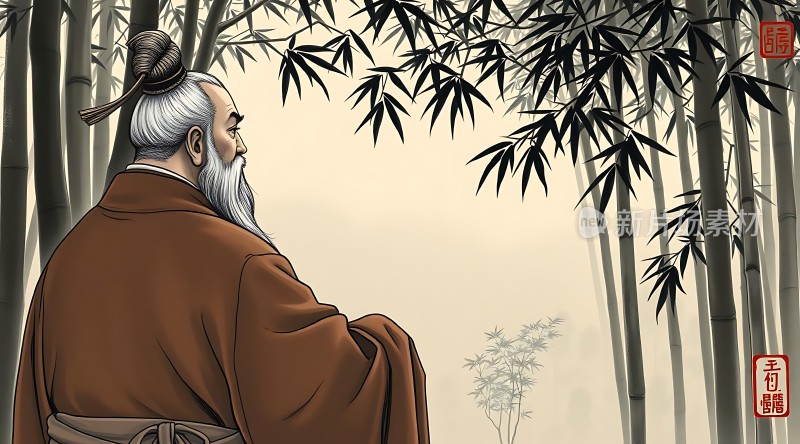 竹影婆娑下智者沉思