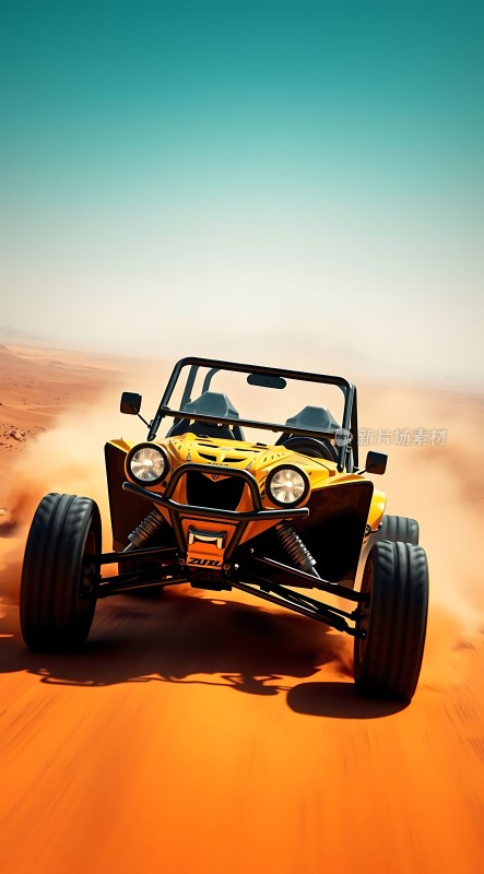 沙漠狂飙黄色越野车驰骋沙海