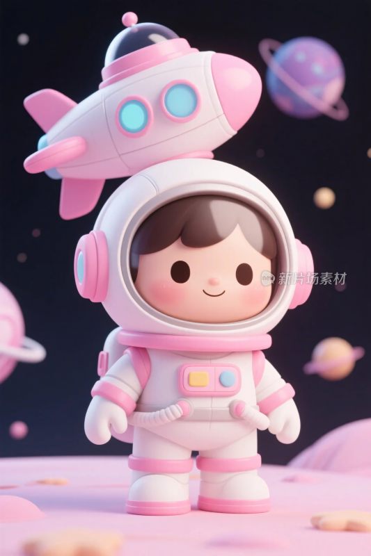 可爱宇航员与粉色飞船