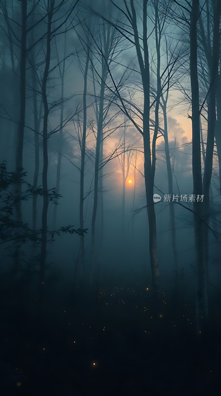 迷雾森林中的神秘日落