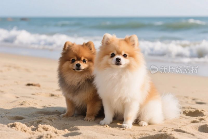 沙滩上的两只小狗