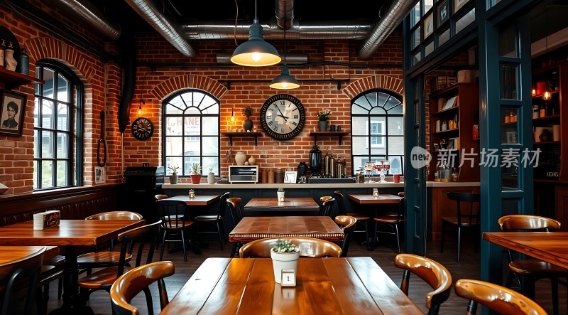 复古咖啡馆砖墙木桌温馨时光