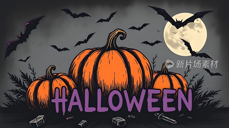 万圣节南瓜蝙蝠之夜