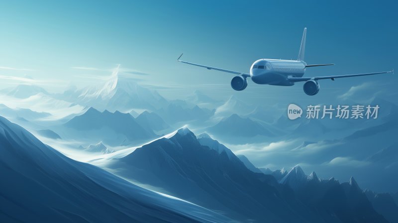 一架飞机飞行在冰山雪原的上空