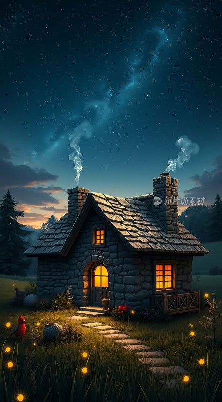 星空下的温馨小屋