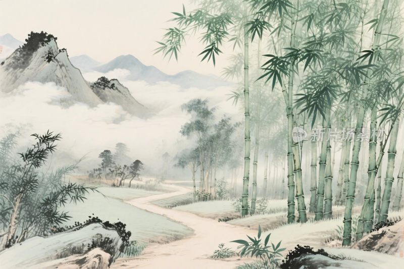 水墨山水竹林国画
