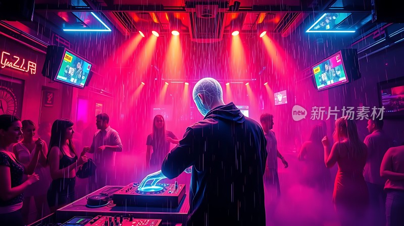 霓虹灯光下的DJ与舞者