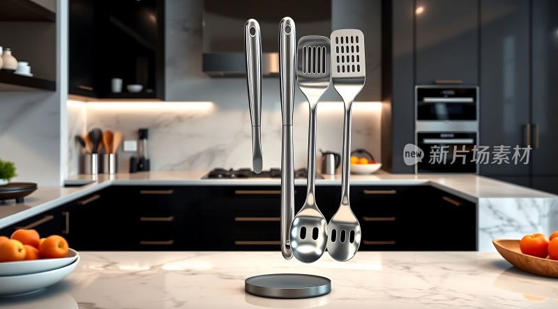 现代厨房不锈钢厨具套装展示