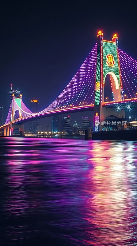 璀璨灯光下的跨江大桥
