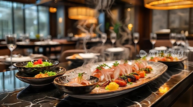 美味佳肴精致摆盘享受美食盛宴