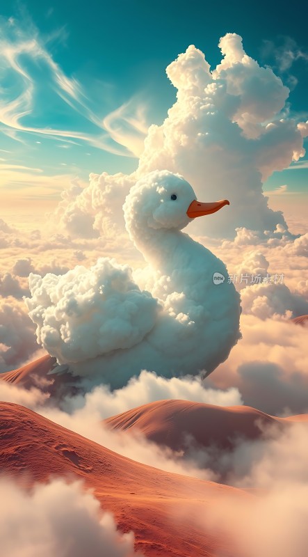 云中白鸭翱翔天际